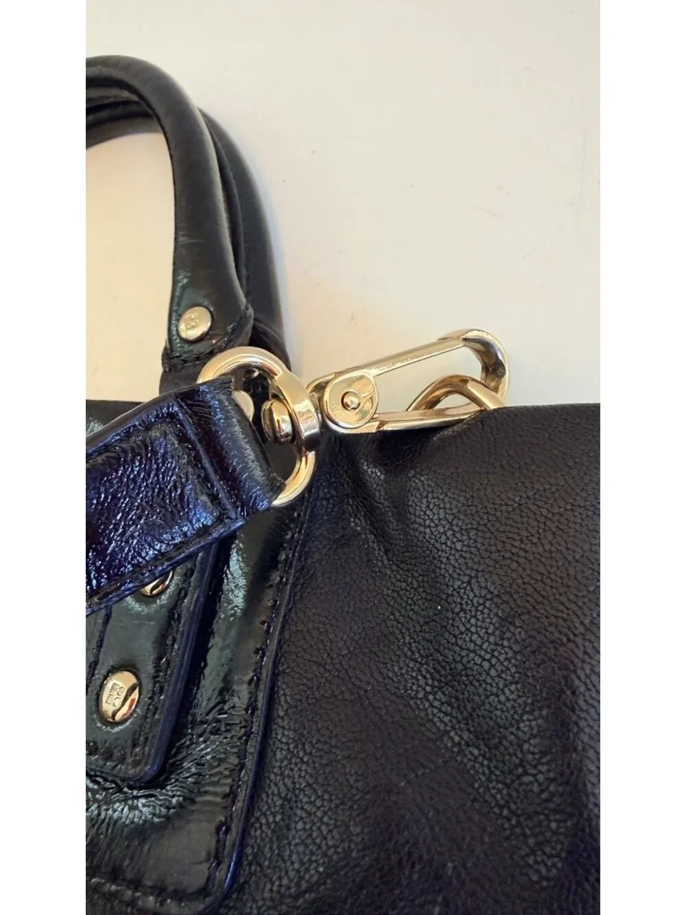Kate Spade Black Leather Crossbody Tote With Polka Dot Lining & Adjustable Strap